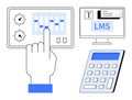 Learning Management System Elements Including Interface, Calculator, and Control Panel Illustration Royalty Free Stock Photo