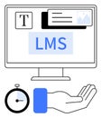 Learning Management System Interface with Text, Image, Timer, and Support Hand Elements Royalty Free Stock Photo