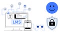 Learning Management System Concept with Online Tools, Gamification, and Security Symbol Elements Royalty Free Stock Photo