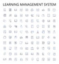 learning management system outline icons collection. LMS, Courseware, eLearning, Pedagogy, Training, Classes, Assessment