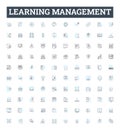 Learning management vector line icons set. Education, Training, Courseware, E-learning, System, Technology, Platform