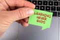 LEARNING NEVER ENDS. Speech bubble and gray laptop Royalty Free Stock Photo