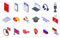 Learning a new language icons set isometric vector. Learn education study