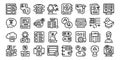 Learning new language icons set outline vector. Education book