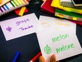 Learning New Language Making Original Flash Cards; German Royalty Free Stock Photo