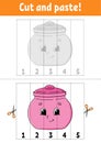 Learning numbers 1-5. Cut and glue. Cartoon character. Education developing worksheet. Game for kids. Activity page. Color