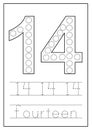Learning numbers for kids. Number fourteen. Math worksheet. Royalty Free Stock Photo