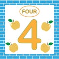 Learning numbers, mathematics. Card with number 4 four