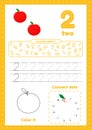Learning numbers. Number 2. Trace, color, dot to dot on one page