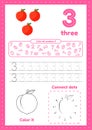 Learning numbers. Number 3. Trace, color, dot to dot on one page