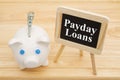 Learning about payday loans with a piggy bank Royalty Free Stock Photo