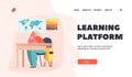 Learning Platform Landing Page Template. Back to School, Primary Education. Little Kid Student in School Classroom