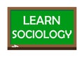 Learn sociology write on green board. Vector illustration.