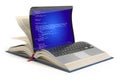 Learning of programming language Javascript, PHP, CSS, XML, HTML. Laptop and book with programming code on the screen Royalty Free Stock Photo
