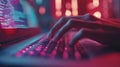 Learning to Code: Closeup of Hand Typing on Laptop Keyboard, Tech Education and Training Concept with Copy Space, Online Royalty Free Stock Photo