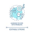 Learning to cope with problems turquoise concept icon