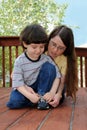 Learning to tie shoes Royalty Free Stock Photo