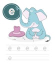 Funny elefant and letters E