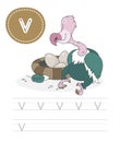 Funny vulture and letters V