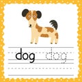 Learning to write words flashcard. Three letters word - Dog. Tracing exercise flash card