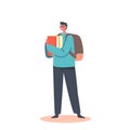 Learning in University or College, Educated Teenager. Young Man Student Character in Glasses with Backpack and Books