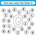 Learning worksheets for kids, find and color letters. Educational game to recognize the shape of the alphabet. Letter G Royalty Free Stock Photo