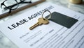 Lease agreement document with key and access card. Royalty Free Stock Photo
