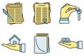 Lease agreement icons set vector color