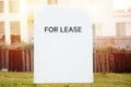 For lease and sign on a white display outside of a residential building Royalty Free Stock Photo