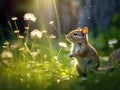 Least Chipmunk Tamias minimus foraging dandelions Made With Generative AI illustration