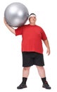 At least I can lift this. A full length portrait of a young man exercising with a swiss ball. Royalty Free Stock Photo