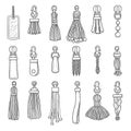 Leather accessories. Handbag fringes trinket vector fashioned items collection