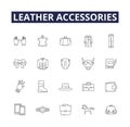 Leather accessories line vector icons and signs. Accessories, Belts, Handbags, Purses, Wallets, Shoes, Boots, Sandals
