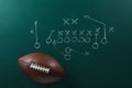 Leather American football on chalkboard