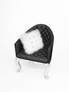 Leather armchair with bushy cushion isolated