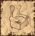 Leather armchair on vintage background