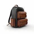 leather backpack with books icon 3d rendering on white isolated background Royalty Free Stock Photo