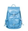 Leather backpack standing isolated on white sky blue color Royalty Free Stock Photo