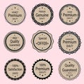 Leather badges seal quality labels. Sale medal badge premium stamp Royalty Free Stock Photo