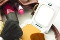 leather bag with cosmetics Royalty Free Stock Photo