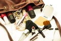 Leather bag with cosmetics Royalty Free Stock Photo