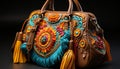 Leather bag with embroidered pattern, a fashion souvenir generated by AI Royalty Free Stock Photo