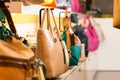 Leather bags in a shop Royalty Free Stock Photo