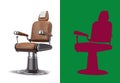 leather barber chair with chrome inserts perspectiva view 3d render on white with alpha Royalty Free Stock Photo