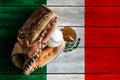 Leather Baseball Glove With Ball on Painted Mexican Flag Royalty Free Stock Photo