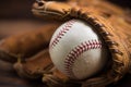 Leather baseball glove and ball on a wooden bench Royalty Free Stock Photo