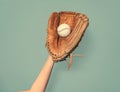 Leather baseball glove caught a baseball for the game Royalty Free Stock Photo