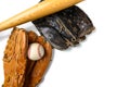 Leather baseball gloves with a ball and a bat on white Royalty Free Stock Photo