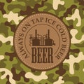 Leather beer label on a camouflage background