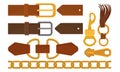 Leather Belts, Chain, Metal Buckles and Steel Trinkes Collection, Garments Fashion Accessories Vector Illustration